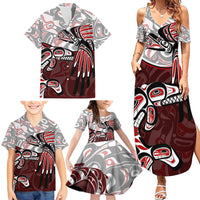Haida Orca and Eagle Battle Family Matching Summer Maxi Dress and Hawaiian Shirt Canada Pacific Northwest Tribal Art
