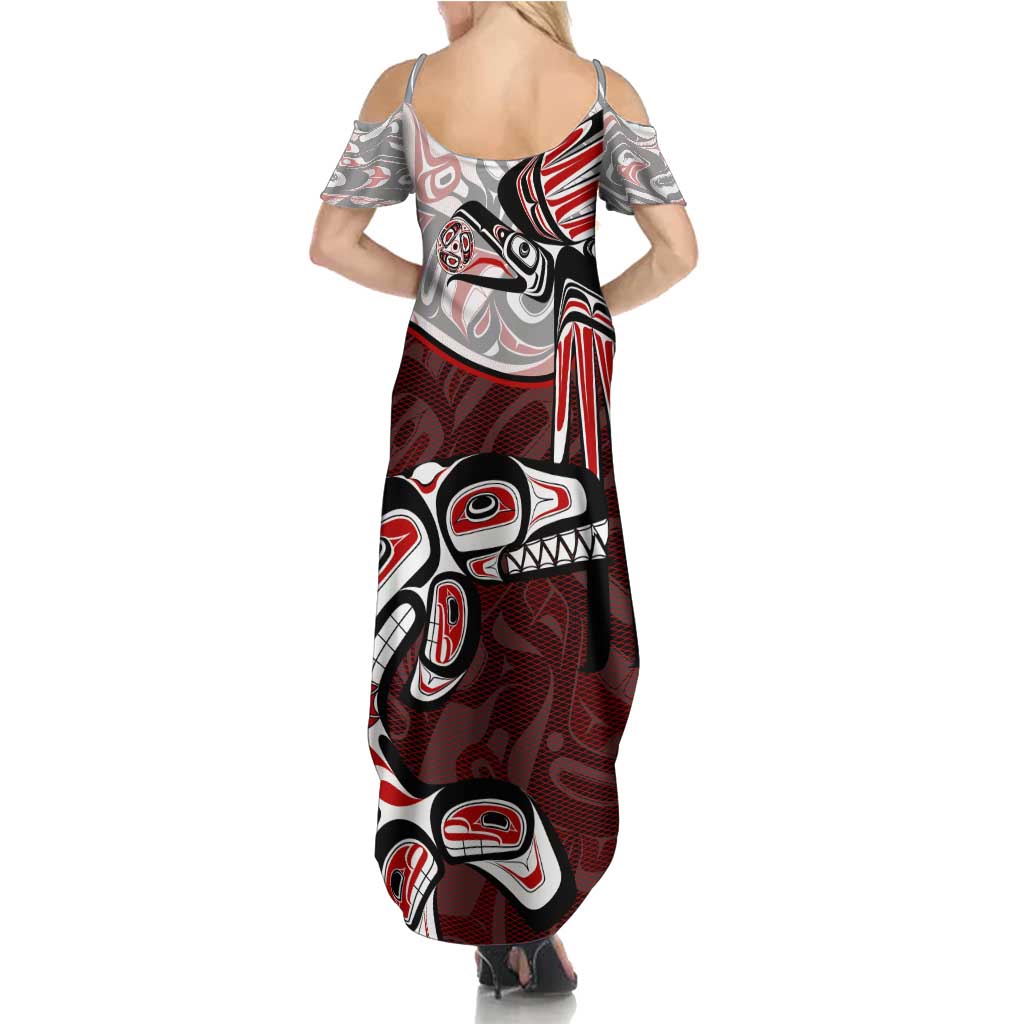 Haida Orca and Eagle Battle Family Matching Summer Maxi Dress and Hawaiian Shirt Canada Pacific Northwest Tribal Art