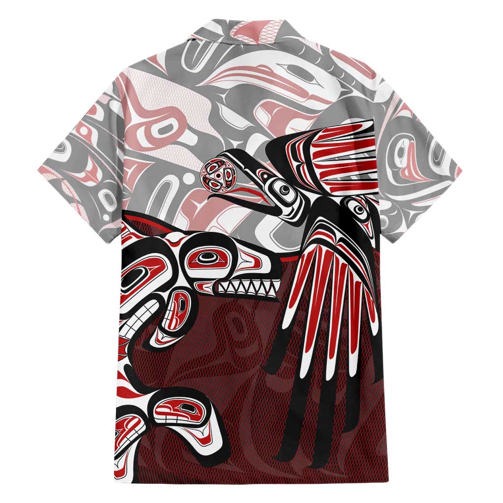 Haida Orca and Eagle Battle Hawaiian Shirt Canada Pacific Northwest Tribal Art