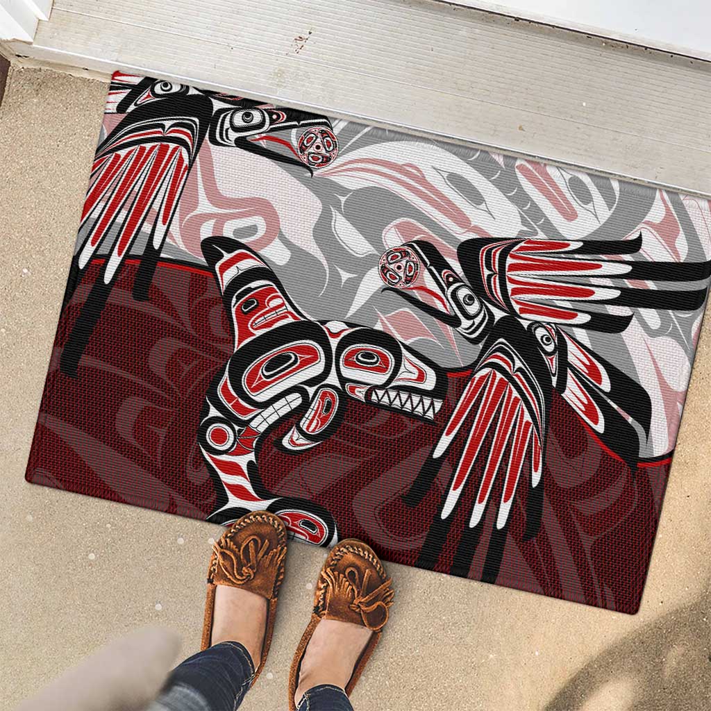 Haida Orca and Eagle Battle Rubber Doormat Canada Pacific Northwest Tribal Art
