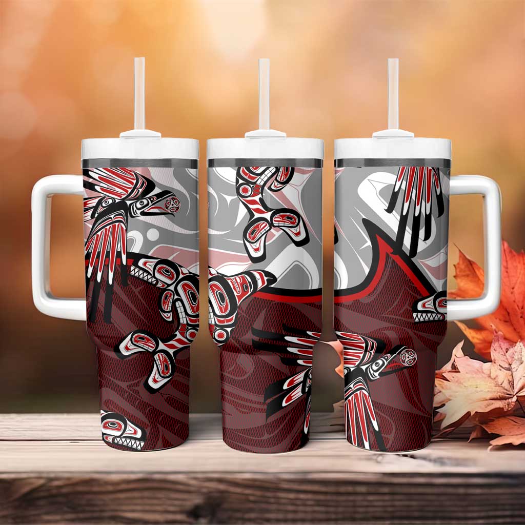 Haida Orca and Eagle Battle Tumbler With Handle Canada Pacific Northwest Tribal Art