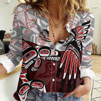 Haida Orca and Eagle Battle Women Casual Shirt Canada Pacific Northwest Tribal Art