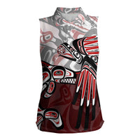 Haida Orca and Eagle Battle Women Sleeveless Polo Shirt Canada Pacific Northwest Tribal Art