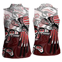 Haida Orca and Eagle Battle Women Sleeveless Polo Shirt Canada Pacific Northwest Tribal Art