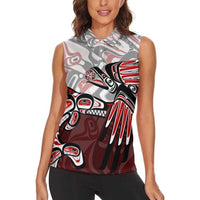 Haida Orca and Eagle Battle Women Sleeveless Polo Shirt Canada Pacific Northwest Tribal Art