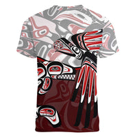 Haida Orca and Eagle Battle Women V-Neck T-Shirt Canada Pacific Northwest Tribal Art