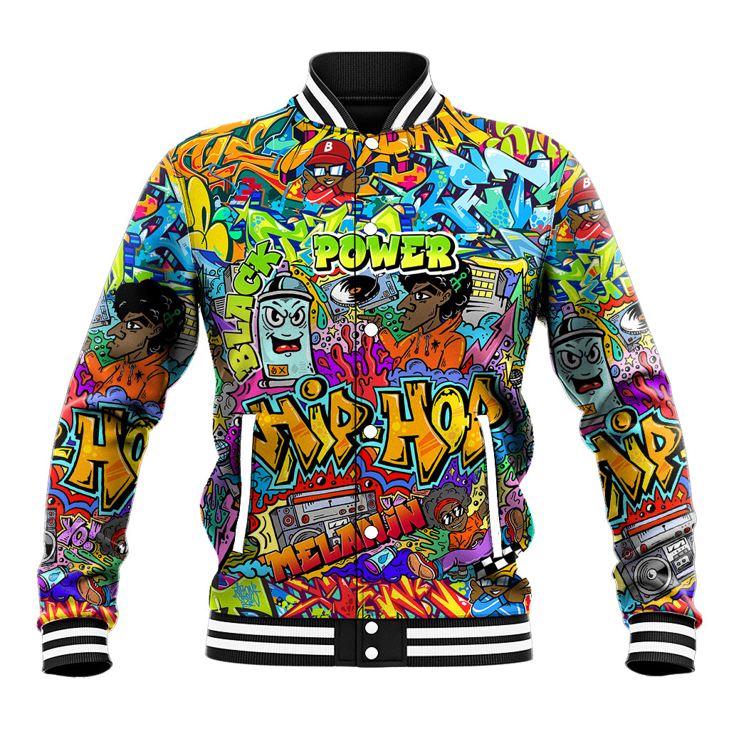 Hip Hop Graffiti Art Baseball Jacket Black Power - Wonder Print Shop