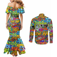 hip-hop-graffiti-art-couples-matching-mermaid-dress-and-long-sleeve-button-shirts-black-power