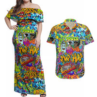 Hip Hop Graffiti Art Couples Matching Off Shoulder Maxi Dress and Hawaiian Shirt Black Power - Wonder Print Shop