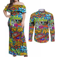 Hip Hop Graffiti Art Couples Matching Off Shoulder Maxi Dress and Long Sleeve Button Shirts Black Power - Wonder Print Shop
