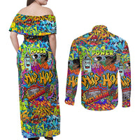 Hip Hop Graffiti Art Couples Matching Off Shoulder Maxi Dress and Long Sleeve Button Shirts Black Power - Wonder Print Shop
