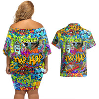 Hip Hop Graffiti Art Couples Matching Off Shoulder Short Dress and Hawaiian Shirt Black Power - Wonder Print Shop