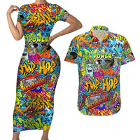 Hip Hop Graffiti Art Couples Matching Short Sleeve Bodycon Dress and Hawaiian Shirt Black Power - Wonder Print Shop