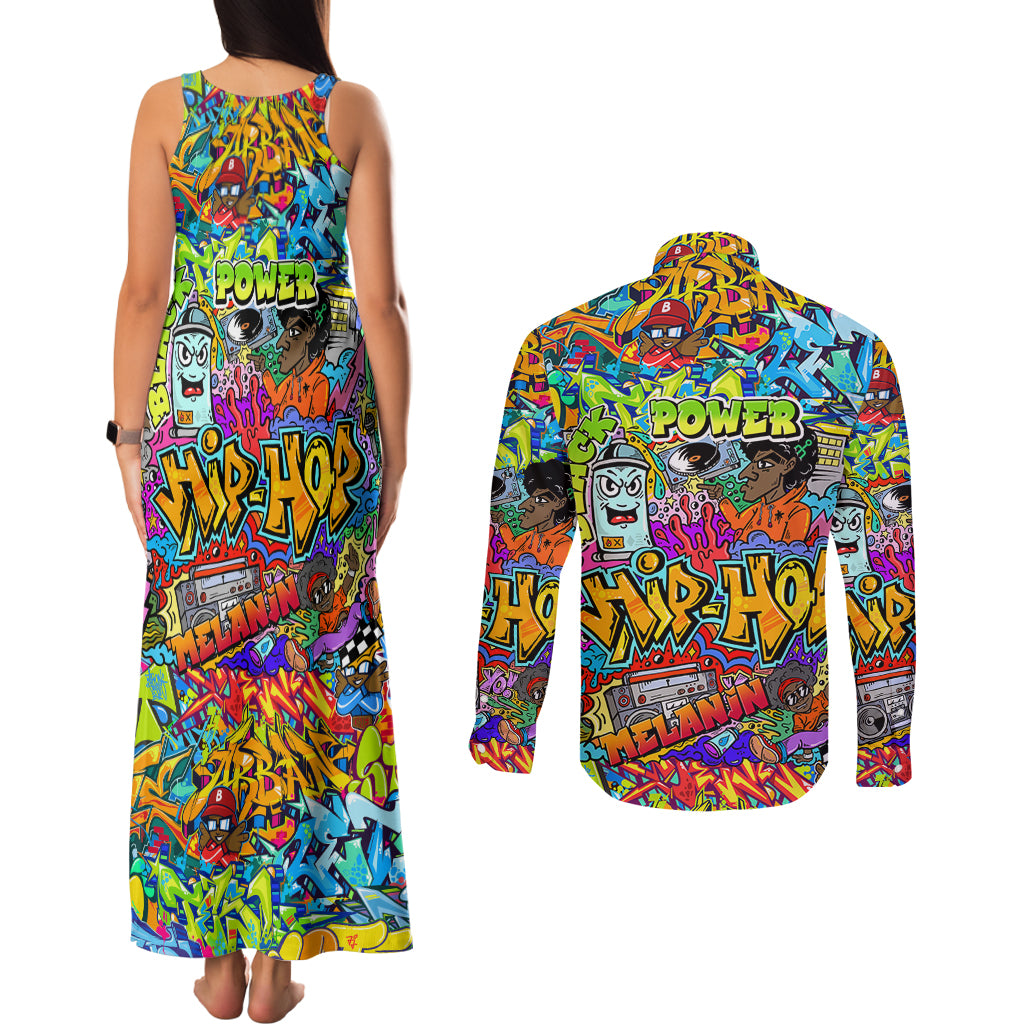 Hip Hop Graffiti Art Couples Matching Tank Maxi Dress and Long Sleeve Button Shirts Black Power - Wonder Print Shop