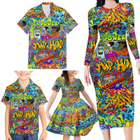 Hip Hop Graffiti Art Family Matching Long Sleeve Bodycon Dress and Hawaiian Shirt Black Power - Wonder Print Shop