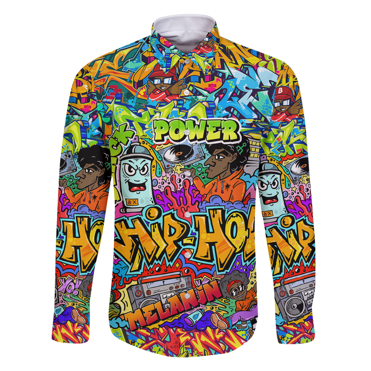 Hip Hop Graffiti Art Family Matching Long Sleeve Bodycon Dress and Hawaiian Shirt Black Power - Wonder Print Shop