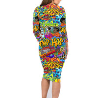 Hip Hop Graffiti Art Family Matching Long Sleeve Bodycon Dress and Hawaiian Shirt Black Power - Wonder Print Shop