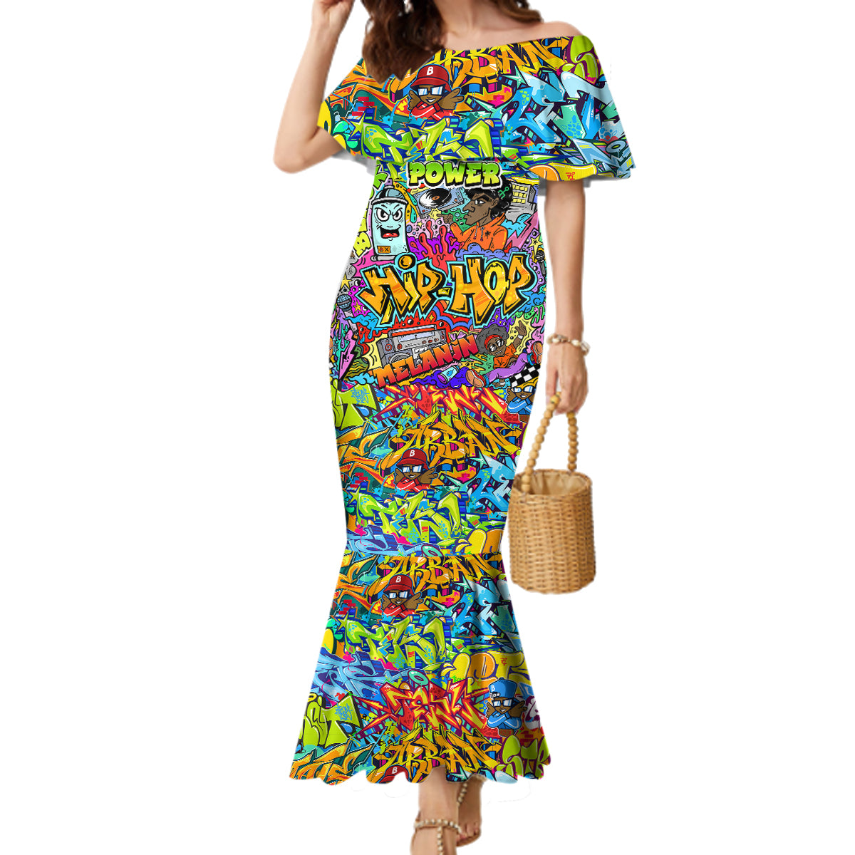 Hip Hop Graffiti Art Family Matching Mermaid Dress and Hawaiian Shirt Black Power - Wonder Print Shop