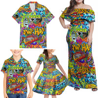 Hip Hop Graffiti Art Family Matching Off Shoulder Maxi Dress and Hawaiian Shirt Black Power - Wonder Print Shop
