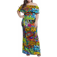 Hip Hop Graffiti Art Family Matching Off Shoulder Maxi Dress and Hawaiian Shirt Black Power - Wonder Print Shop