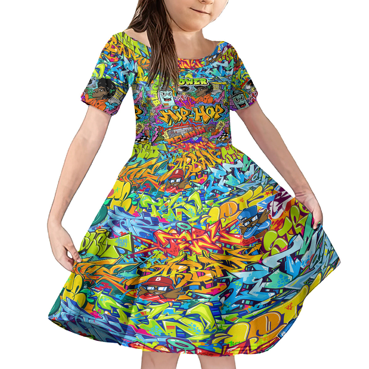 Hip Hop Graffiti Art Family Matching Off Shoulder Short Dress and Hawaiian Shirt Black Power - Wonder Print Shop