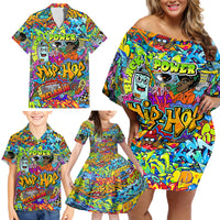 Hip Hop Graffiti Art Family Matching Off Shoulder Short Dress and Hawaiian Shirt Black Power - Wonder Print Shop