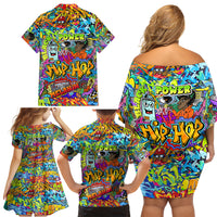 Hip Hop Graffiti Art Family Matching Off Shoulder Short Dress and Hawaiian Shirt Black Power - Wonder Print Shop