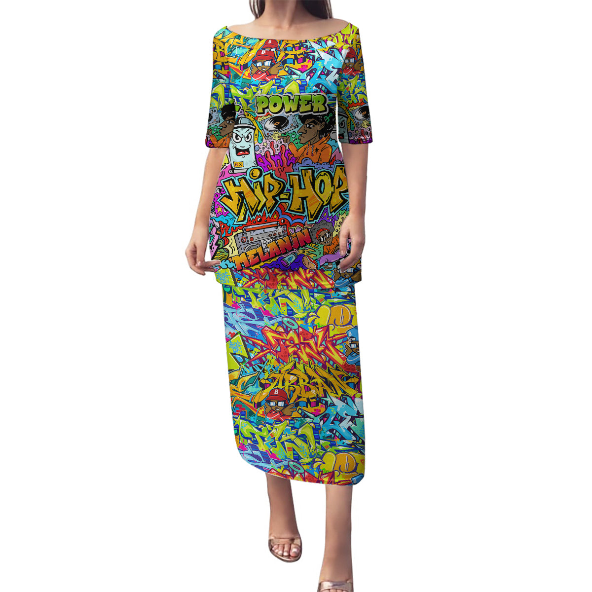 Hip Hop Graffiti Art Family Matching Puletasi Dress and Hawaiian Shirt Black Power - Wonder Print Shop