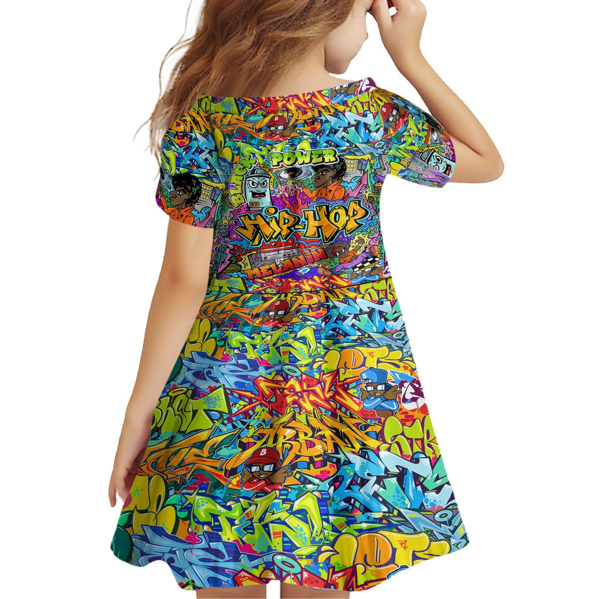 Hip Hop Graffiti Art Family Matching Short Sleeve Bodycon Dress and Hawaiian Shirt Black Power - Wonder Print Shop