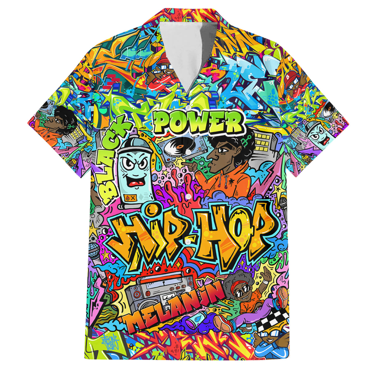 Hip Hop Graffiti Art Hawaiian Shirt Black Power - Wonder Print Shop