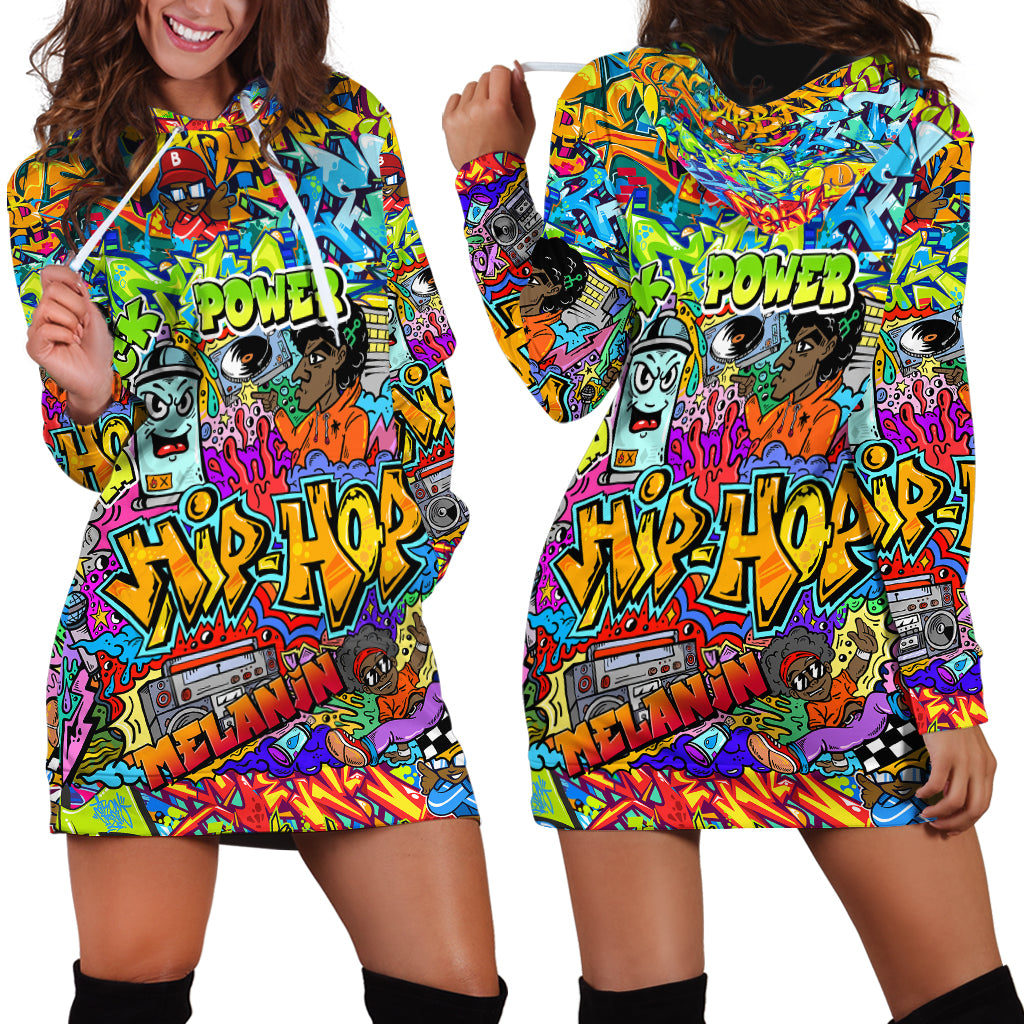Hip Hop Graffiti Art Hoodie Dress Black Power - Wonder Print Shop