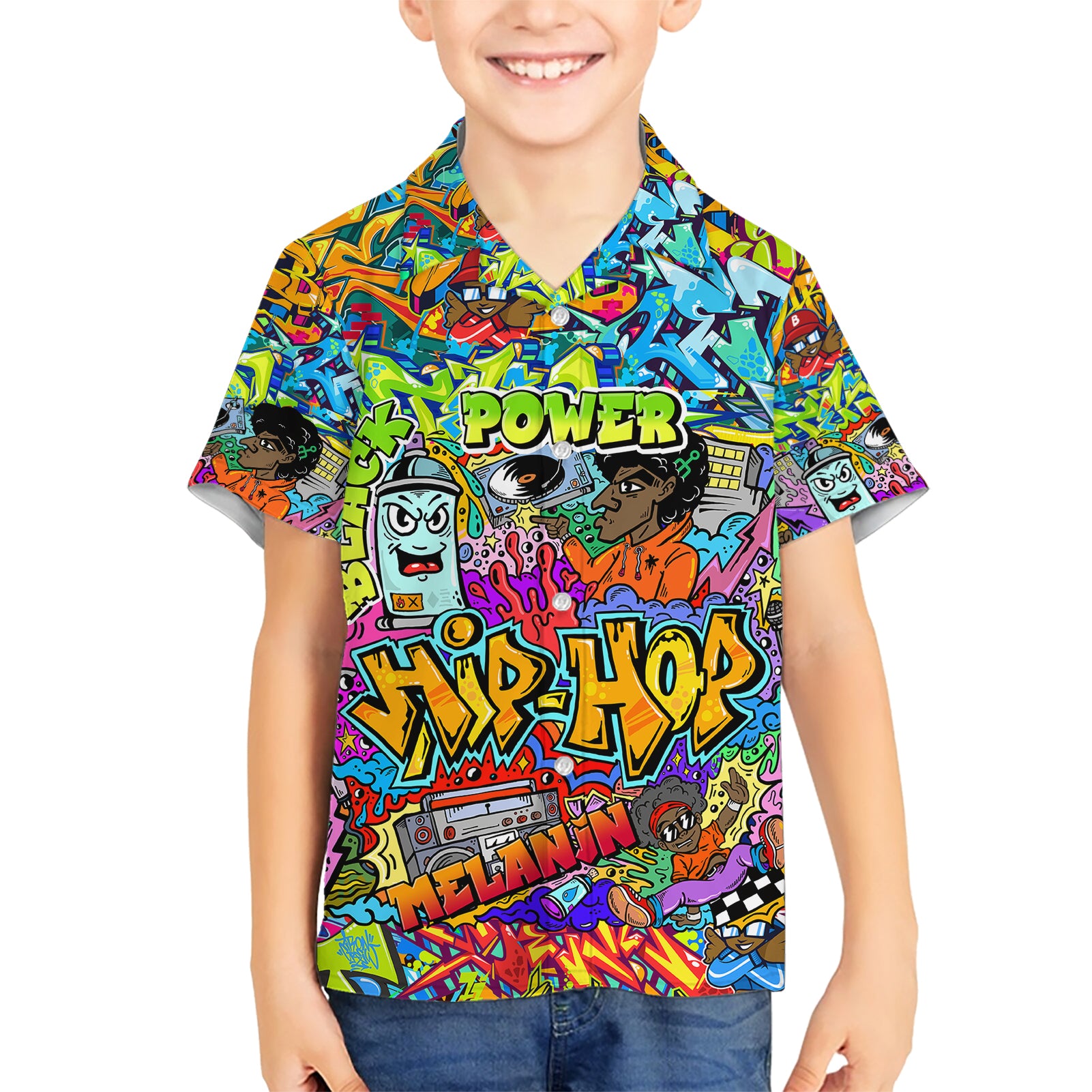 Hip Hop Graffiti Art Kid Hawaiian Shirt Black Power - Wonder Print Shop