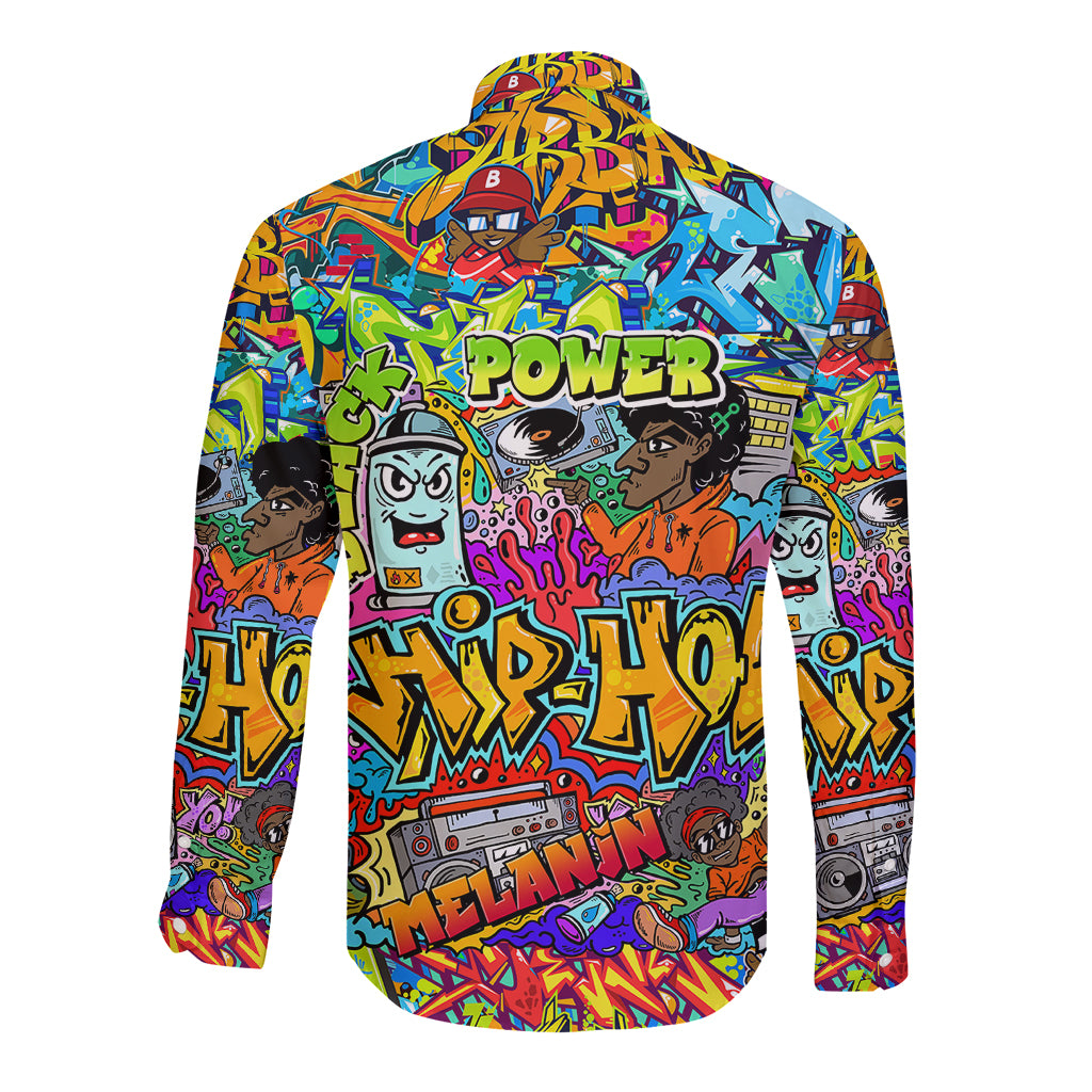 Hip Hop Graffiti Art Long Sleeve Button Shirt Black Power - Wonder Print Shop