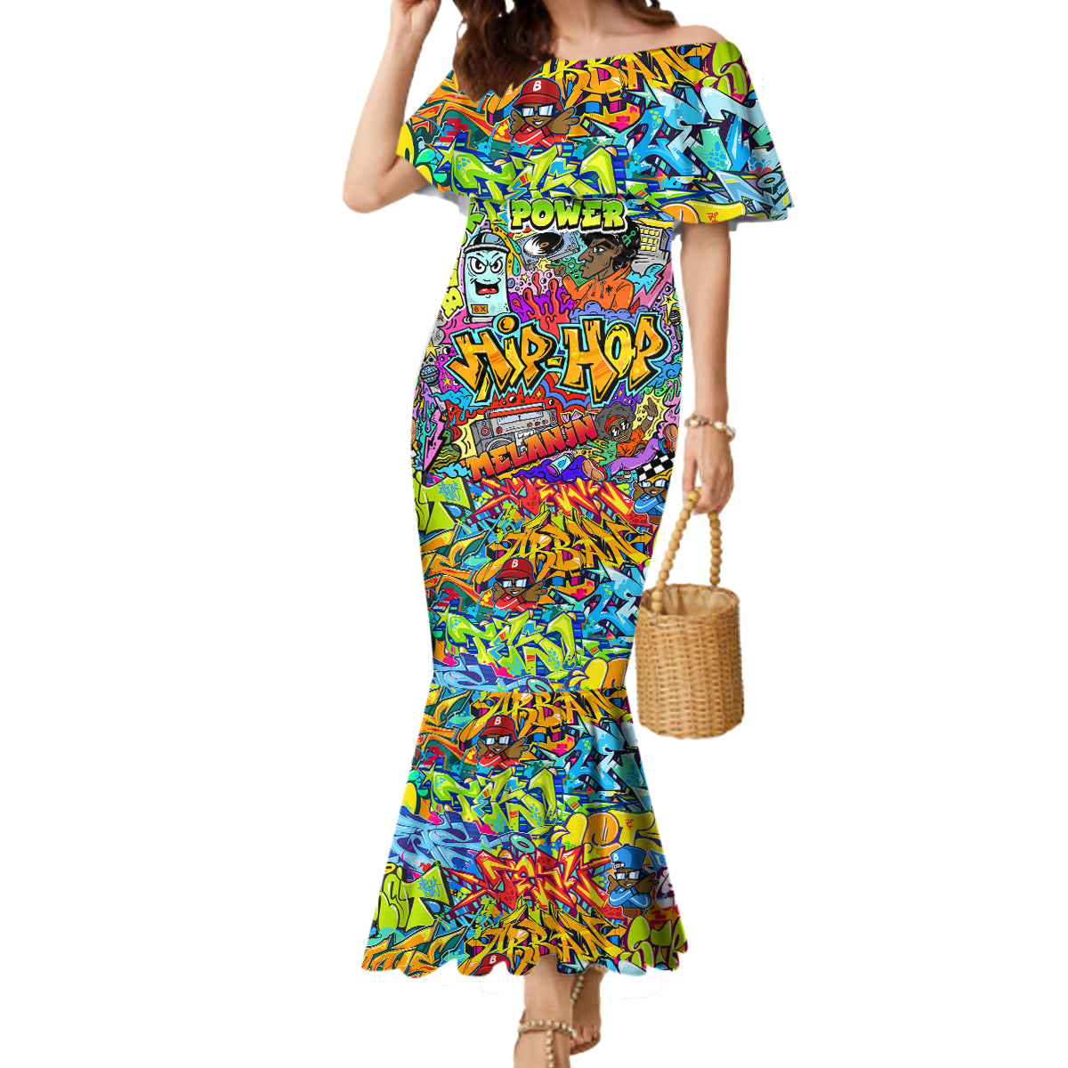 Hip Hop Graffiti Art Mermaid Dress Black Power - Wonder Print Shop