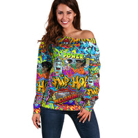 Hip Hop Graffiti Art Off Shoulder Sweater Black Power - Wonder Print Shop
