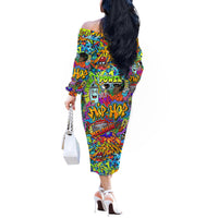 Hip Hop Graffiti Art Off The Shoulder Long Sleeve Dress Black Power - Wonder Print Shop