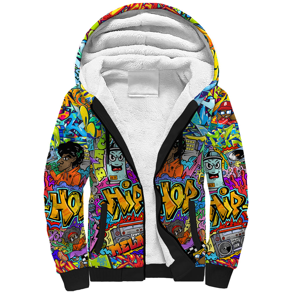 Hip Hop Graffiti Art Sherpa Hoodie Black Power - Wonder Print Shop