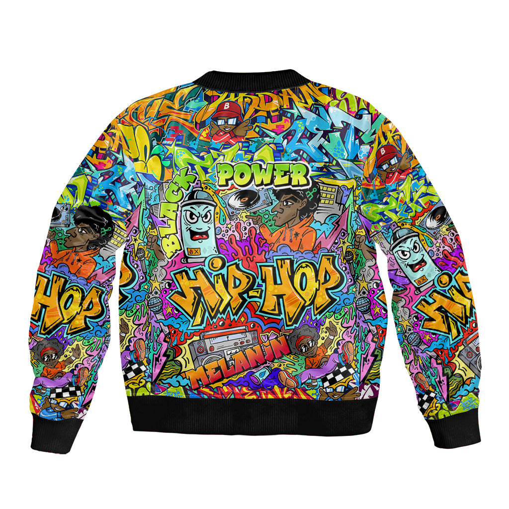 Hip Hop Graffiti Art Sleeve Zip Bomber Jacket Black Power - Wonder Print Shop