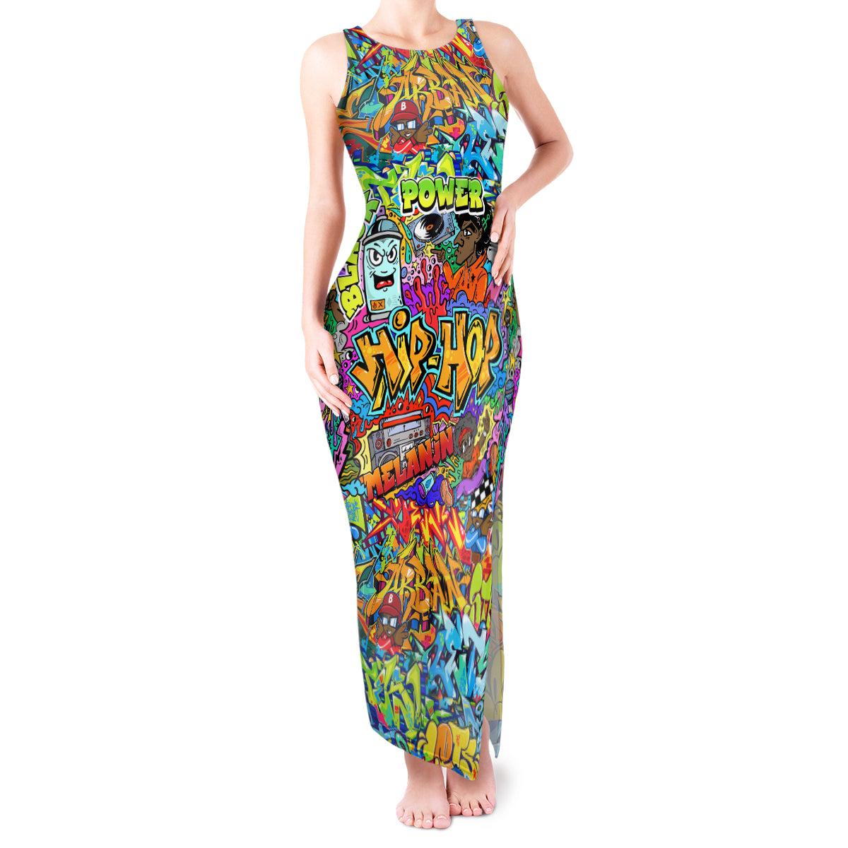 Hip Hop Graffiti Art Tank Maxi Dress Black Power - Wonder Print Shop