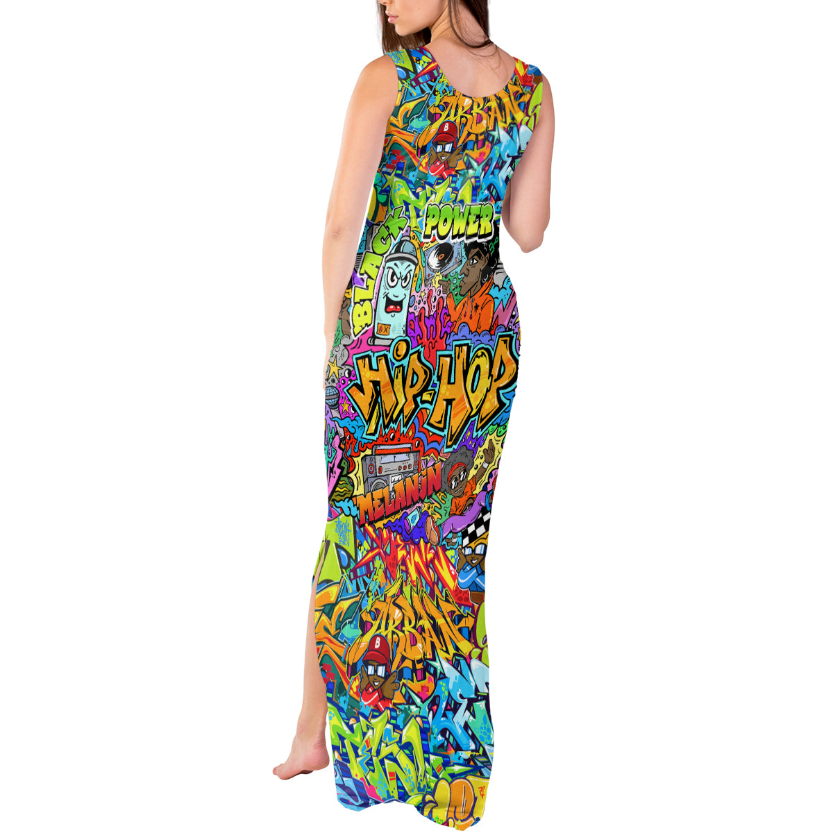 Hip Hop Graffiti Art Tank Maxi Dress Black Power - Wonder Print Shop