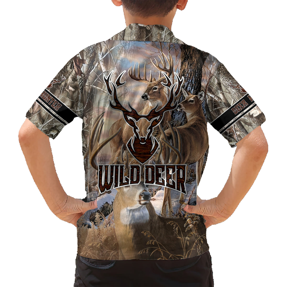 Wild Deer Hunting Kid Hawaiian Shirt Realtree Buck and Doe - Wonder Print Shop