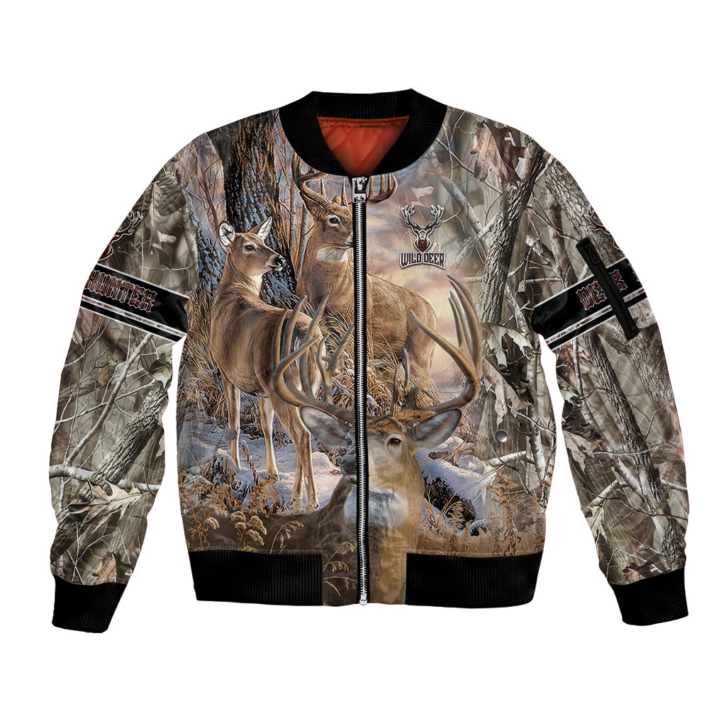 Wild Deer Hunting Sleeve Zip Bomber Jacket Realtree Buck and Doe - Wonder Print Shop
