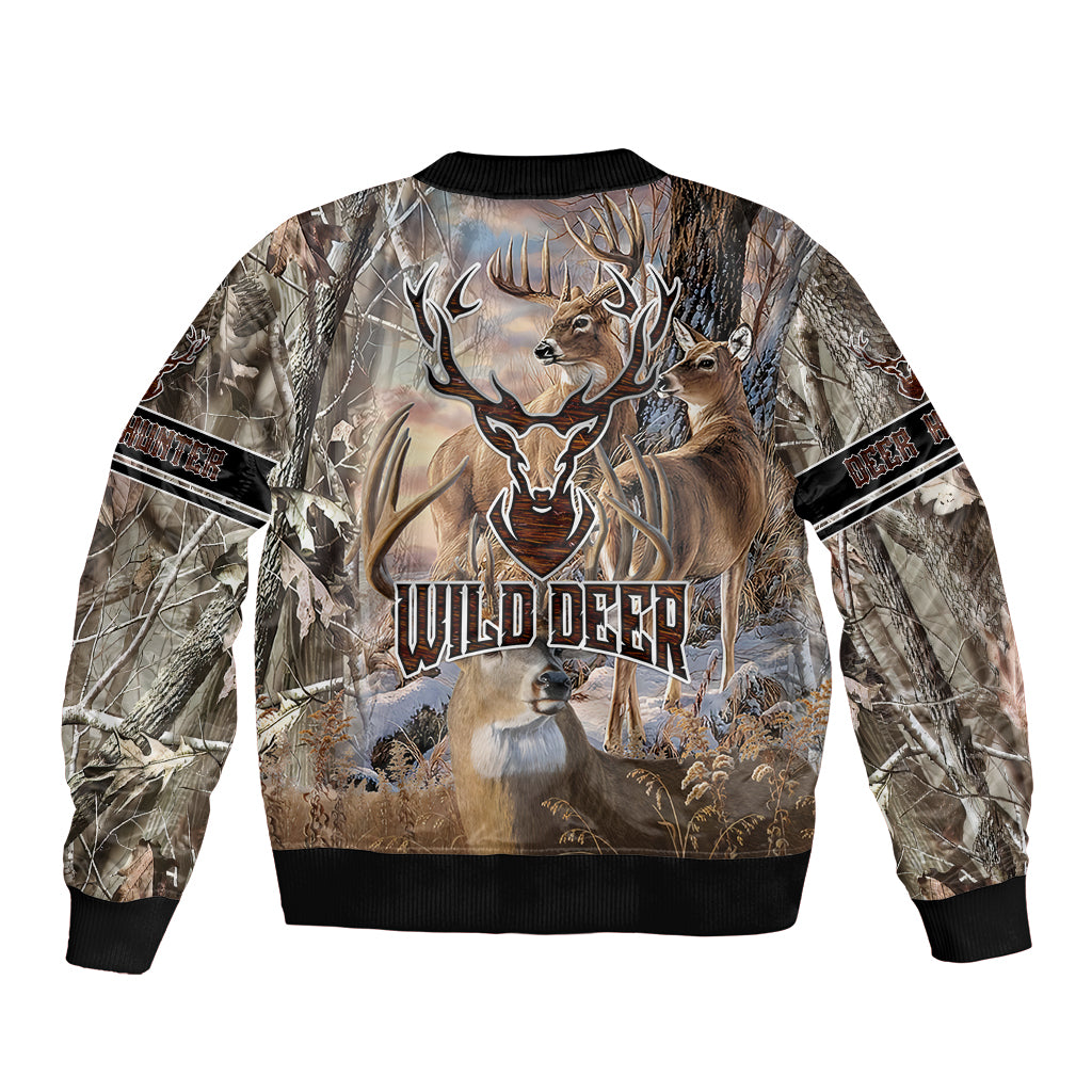 Wild Deer Hunting Sleeve Zip Bomber Jacket Realtree Buck and Doe - Wonder Print Shop