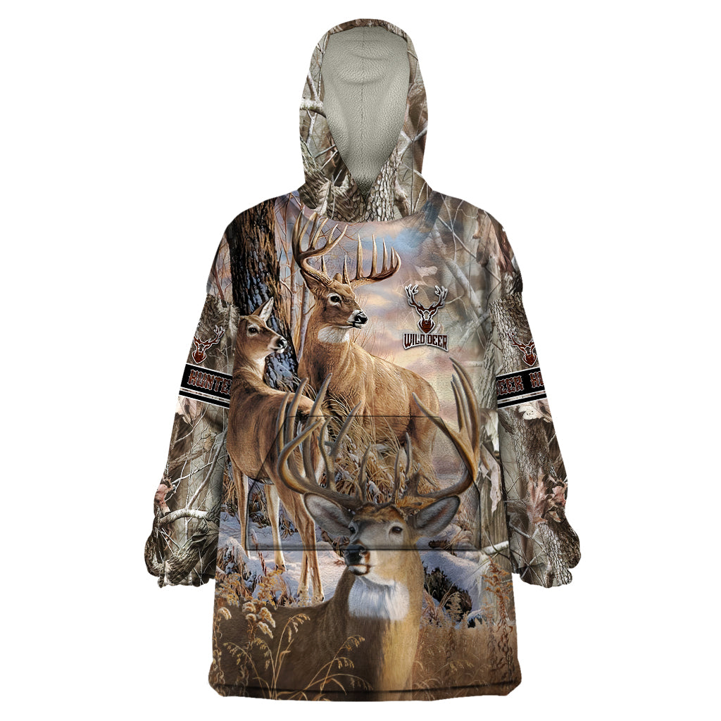 Wild Deer Hunting Wearable Blanket Hoodie Realtree Buck and Doe - Wonder Print Shop