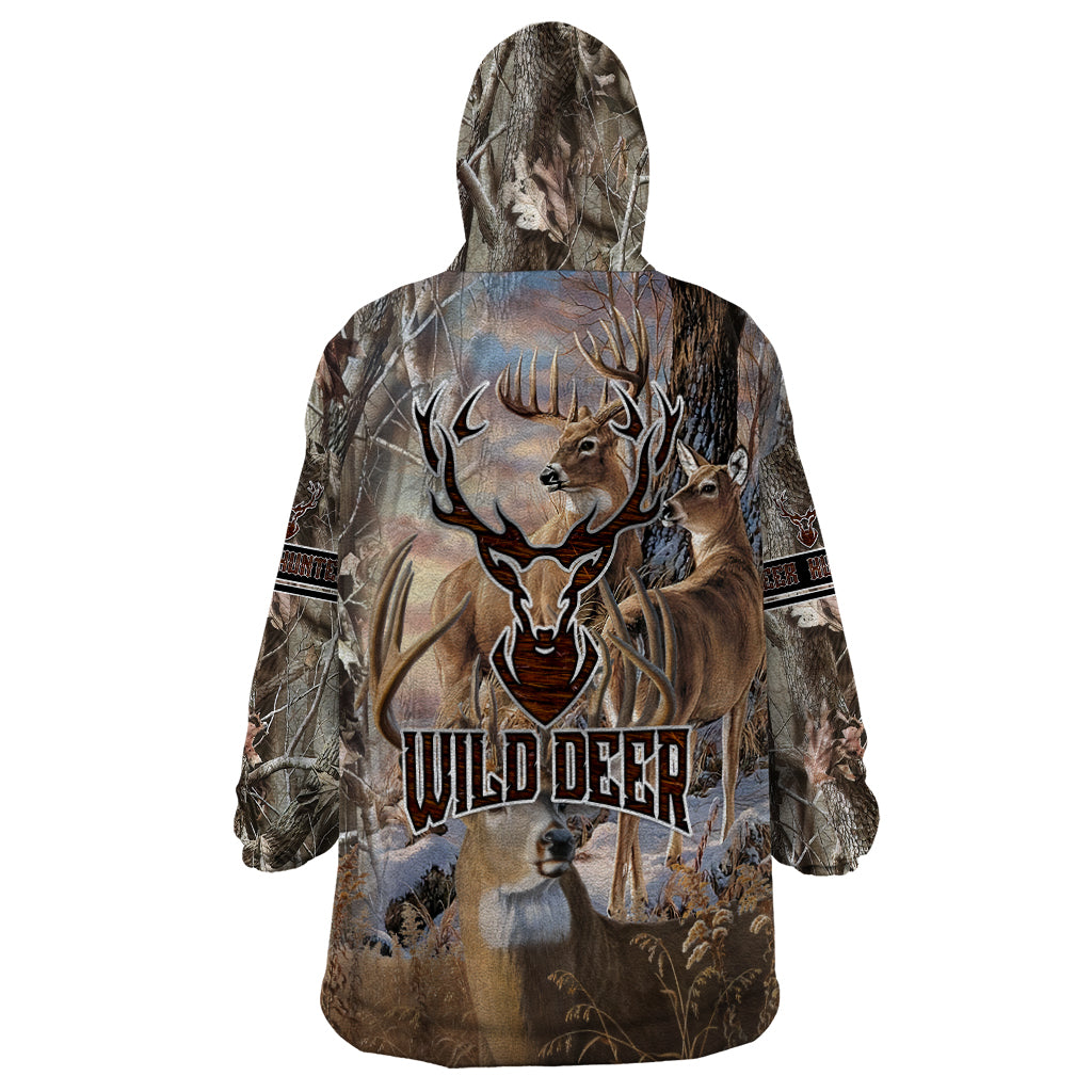 Wild Deer Hunting Wearable Blanket Hoodie Realtree Buck and Doe - Wonder Print Shop