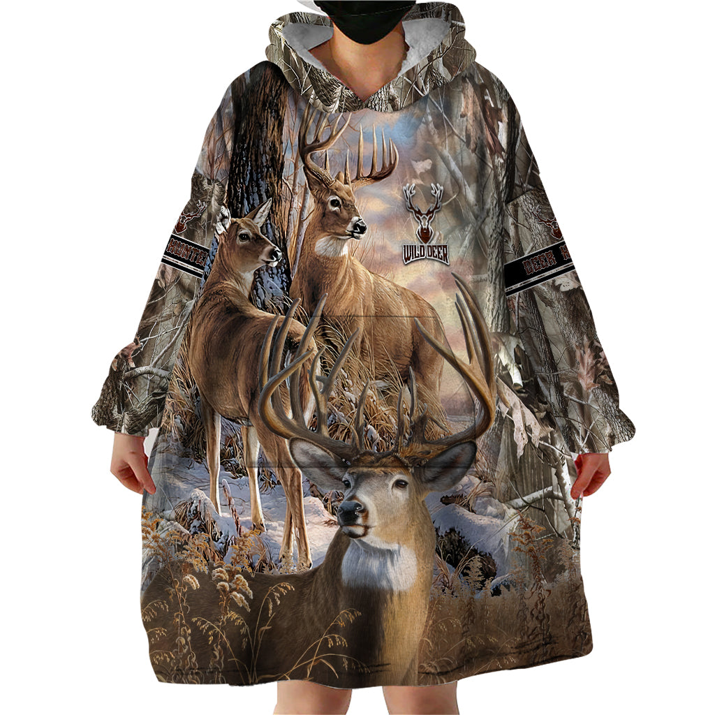 Wild Deer Hunting Wearable Blanket Hoodie Realtree Buck and Doe - Wonder Print Shop
