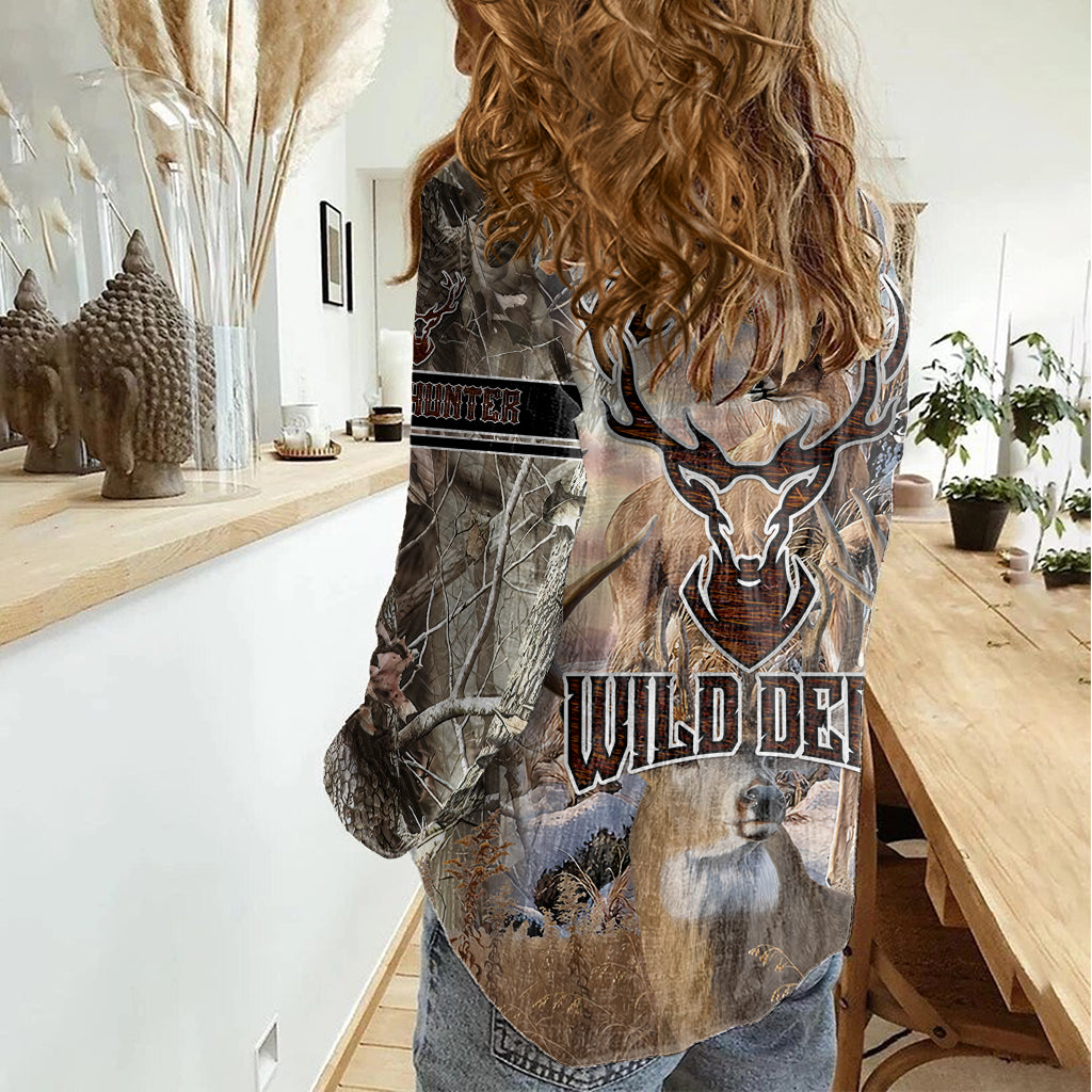 Wild Deer Hunting Women Casual Shirt Realtree Buck and Doe - Wonder Print Shop