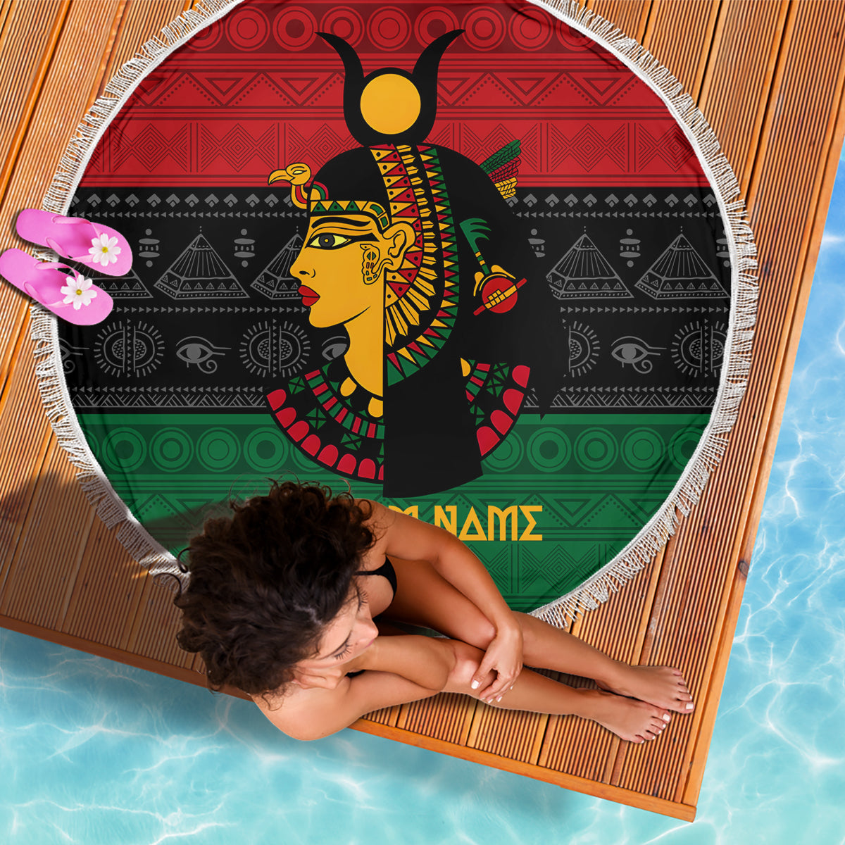 Personalized Queen In Pan-African Colors Beach Blanket Egyptian Beautiful Goddess - Wonder Print Shop