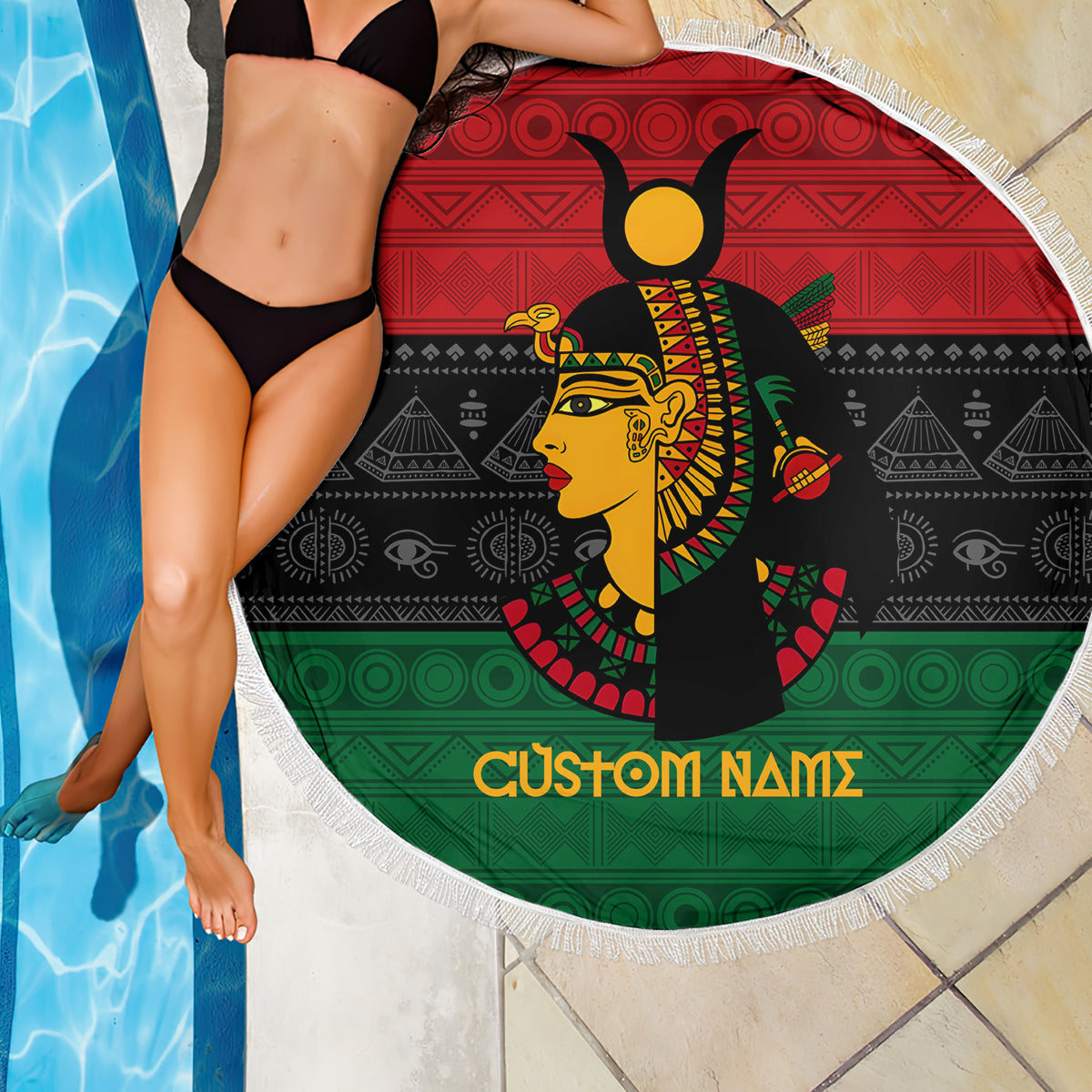 Personalized Queen In Pan-African Colors Beach Blanket Egyptian Beautiful Goddess - Wonder Print Shop