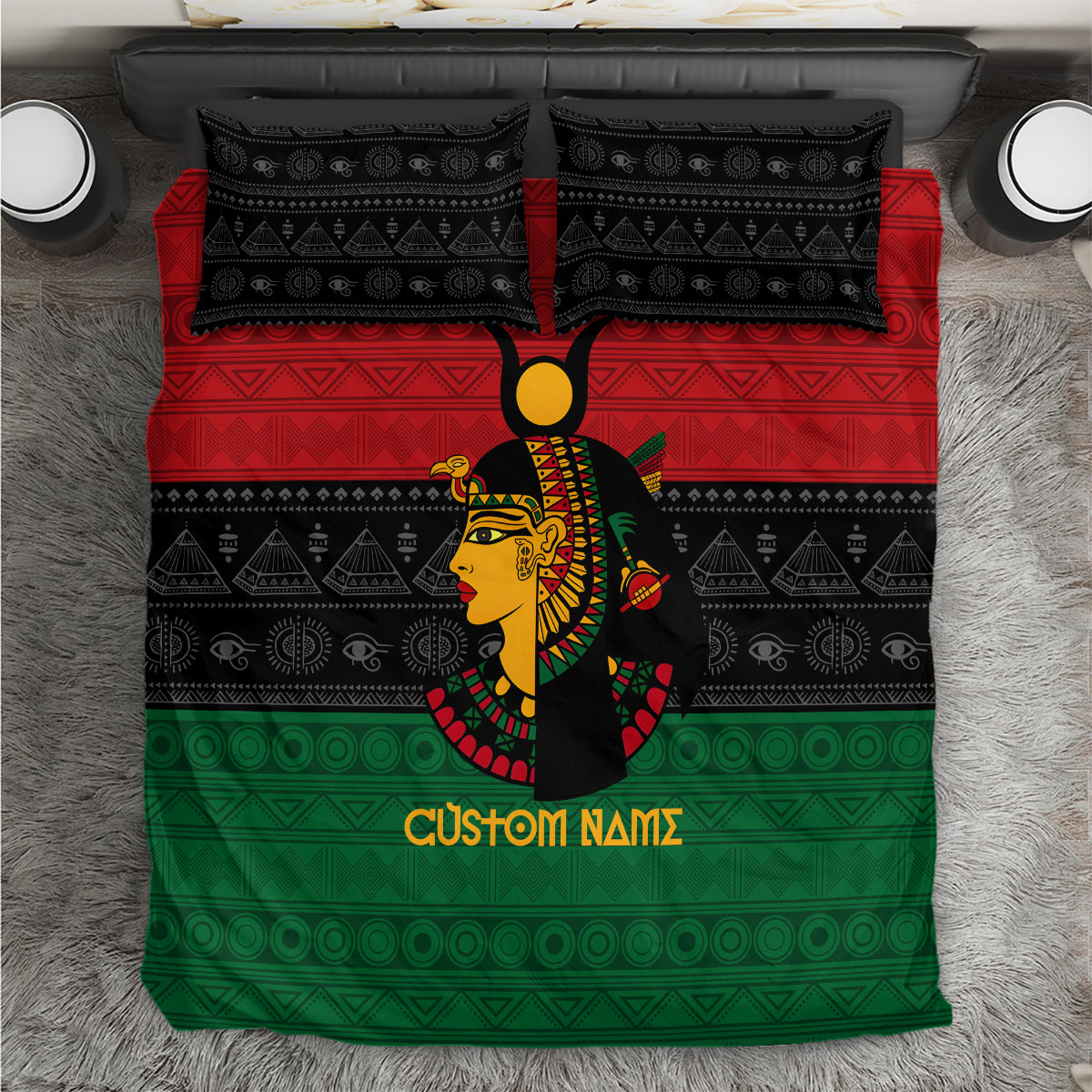 Personalized Queen In Pan-African Colors Bedding Set Egyptian Beautiful Goddess